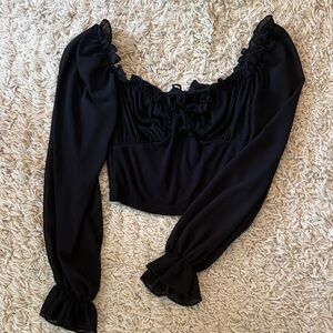 Elegant Black Women's Cropped Blouse